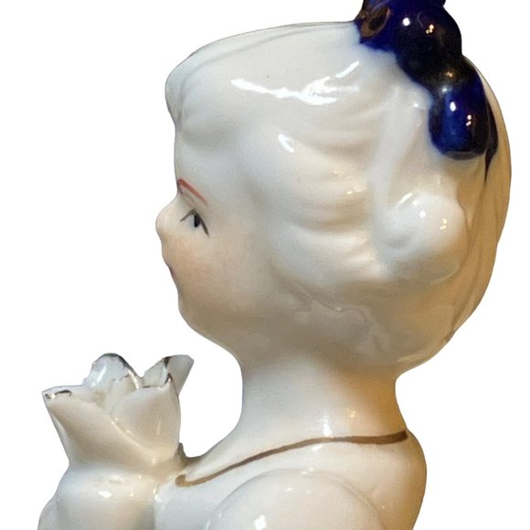 Girl Figurine Blue White Dress Gold Colored Accents - Picture 13 of 15